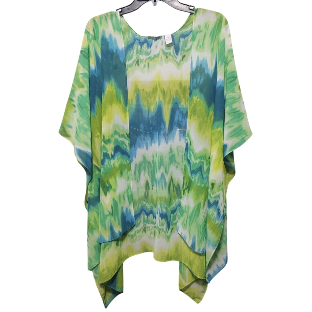 Chico's Blue Green Sheer Short Sleeve Wrap Resortwear Vacation Women's One Size